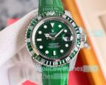 Luxury Copy Rolex Submariner Citizen Green Diamond Leather Strap Watch
